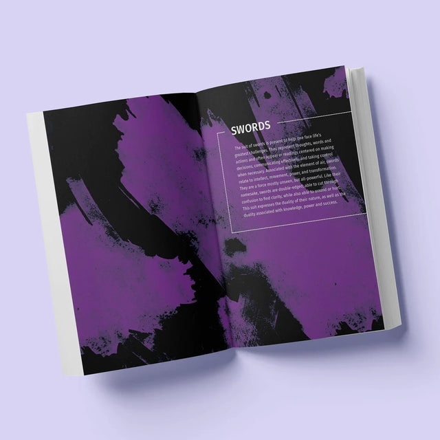 The Synesthesia Tarot Deck open to the page description of the suit of Swords