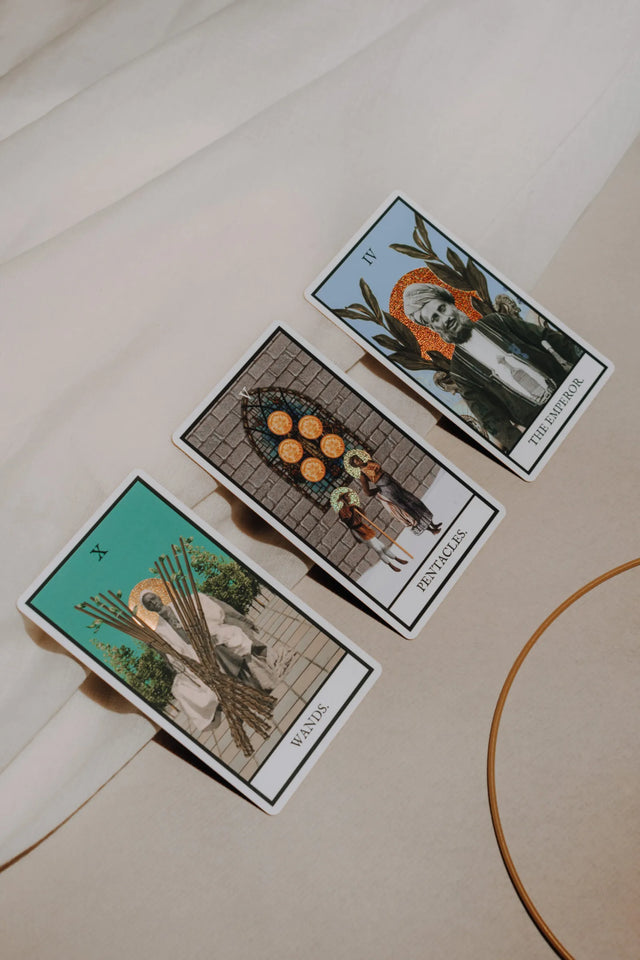 Three tarot cards from the Tazama African Tarot Deck