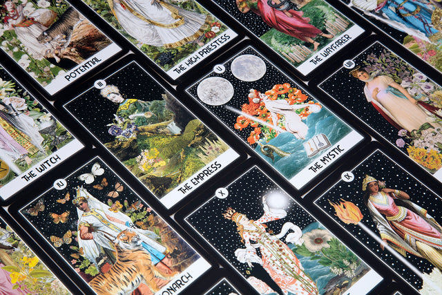A grid of The Intuitive Night Goddess tarot cards